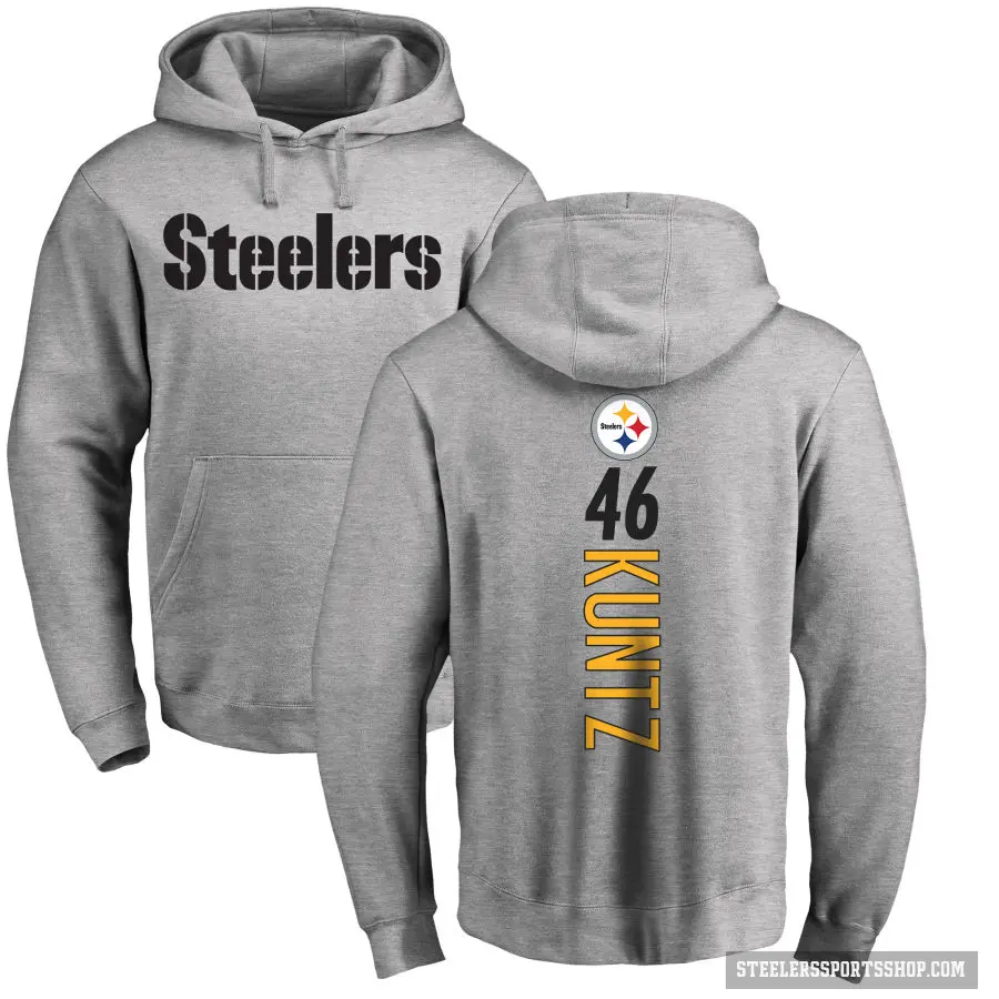 Men's ＃46 Christian Kuntz Pittsburgh Steelers Pro Line Ash Backer Pullover Hoodie