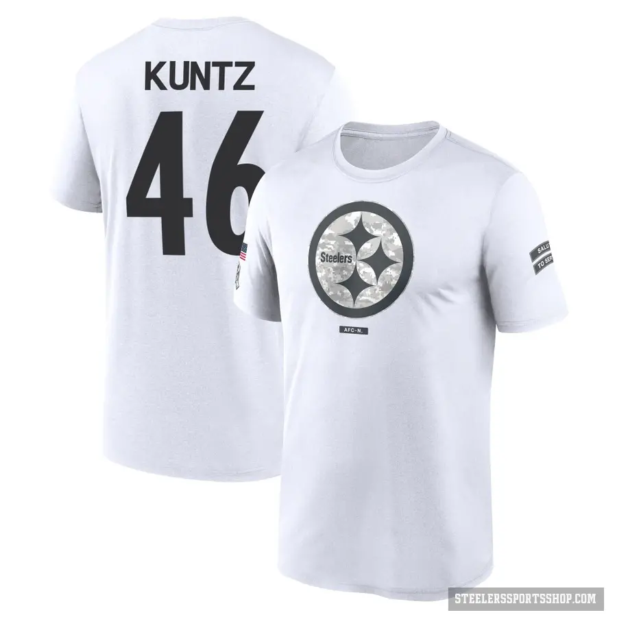 Men's ＃46 Christian Kuntz Pittsburgh Steelers White 2024 Salute to Service Performance T-Shirt