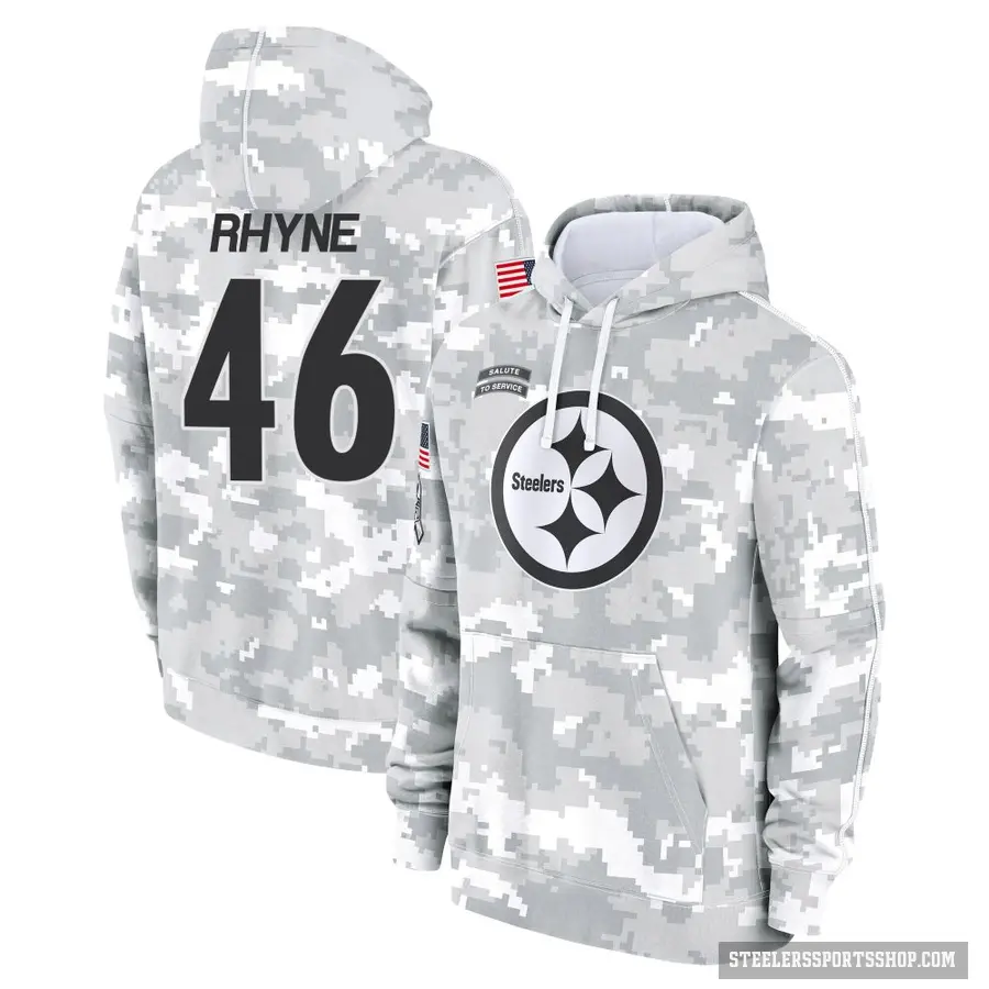 Men's ＃46 Forrest Rhyne Pittsburgh Steelers Arctic Camo 2024 Salute to Service Club Fleece Pullover Hoodie