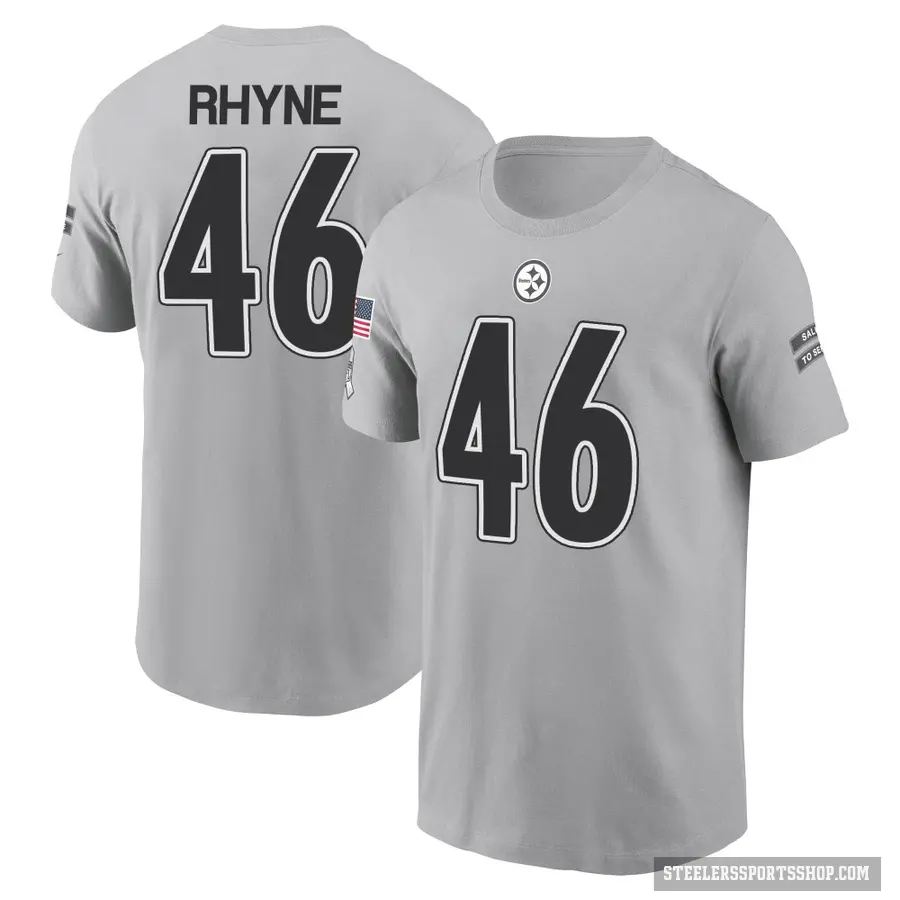 Men's ＃46 Forrest Rhyne Pittsburgh Steelers Gray 2024 Salute to Service T-Shirt