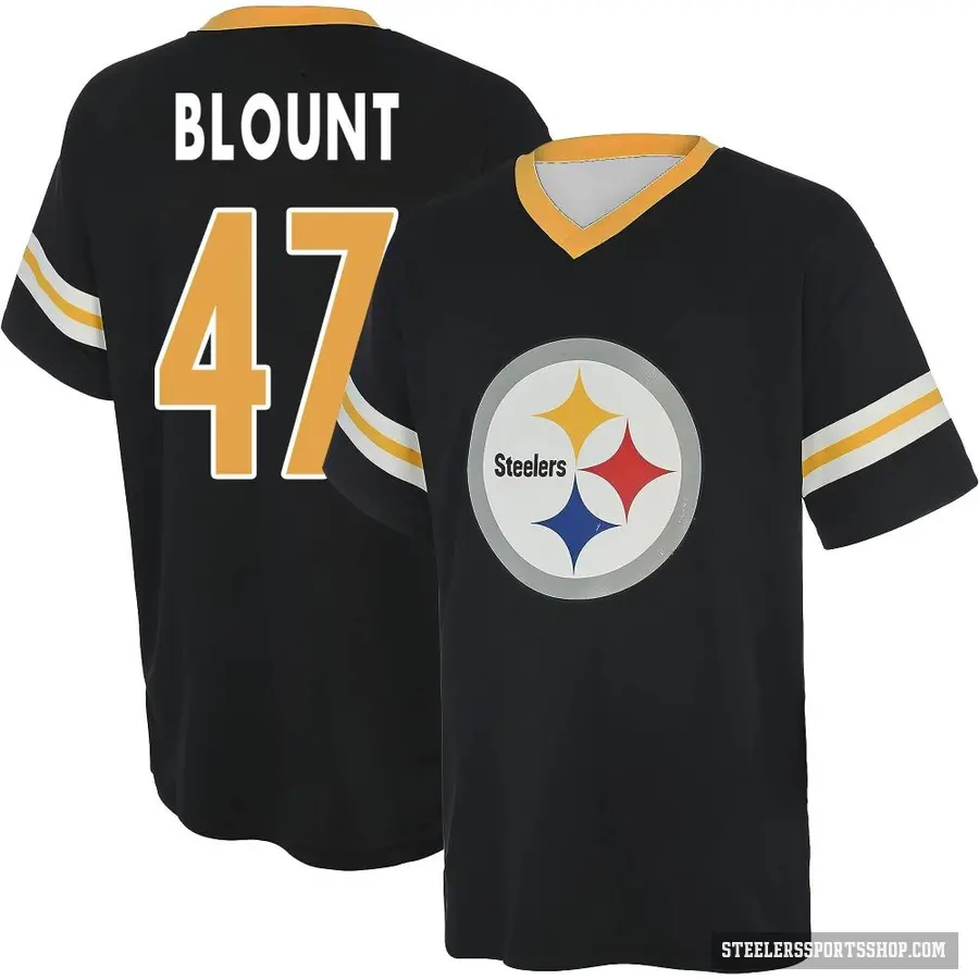 Men's ＃47 Mel Blount Pittsburgh Steelers Black Game Day V-Neck T-Shirt