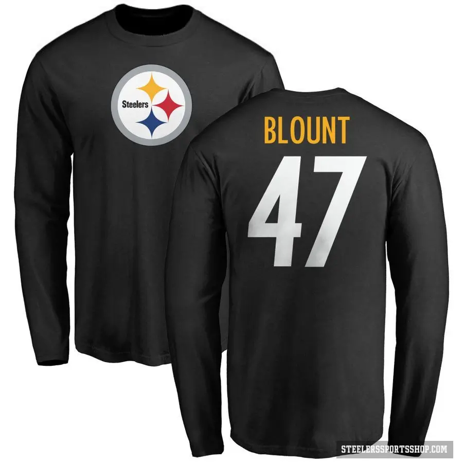 Men's ＃47 Mel Blount Pittsburgh Steelers Black Logo Long Sleeve T-Shirt