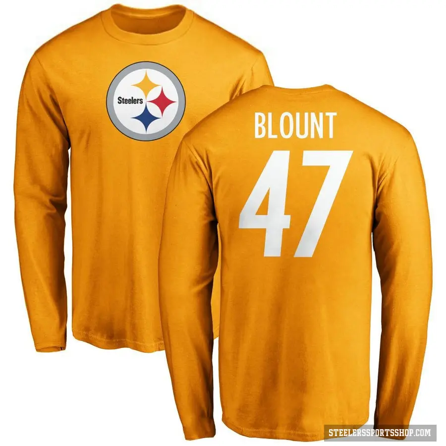 Men's ＃47 Mel Blount Pittsburgh Steelers Gold Logo Long Sleeve T-Shirt