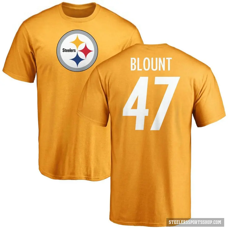 Men's ＃47 Mel Blount Pittsburgh Steelers Gold Logo T-Shirt