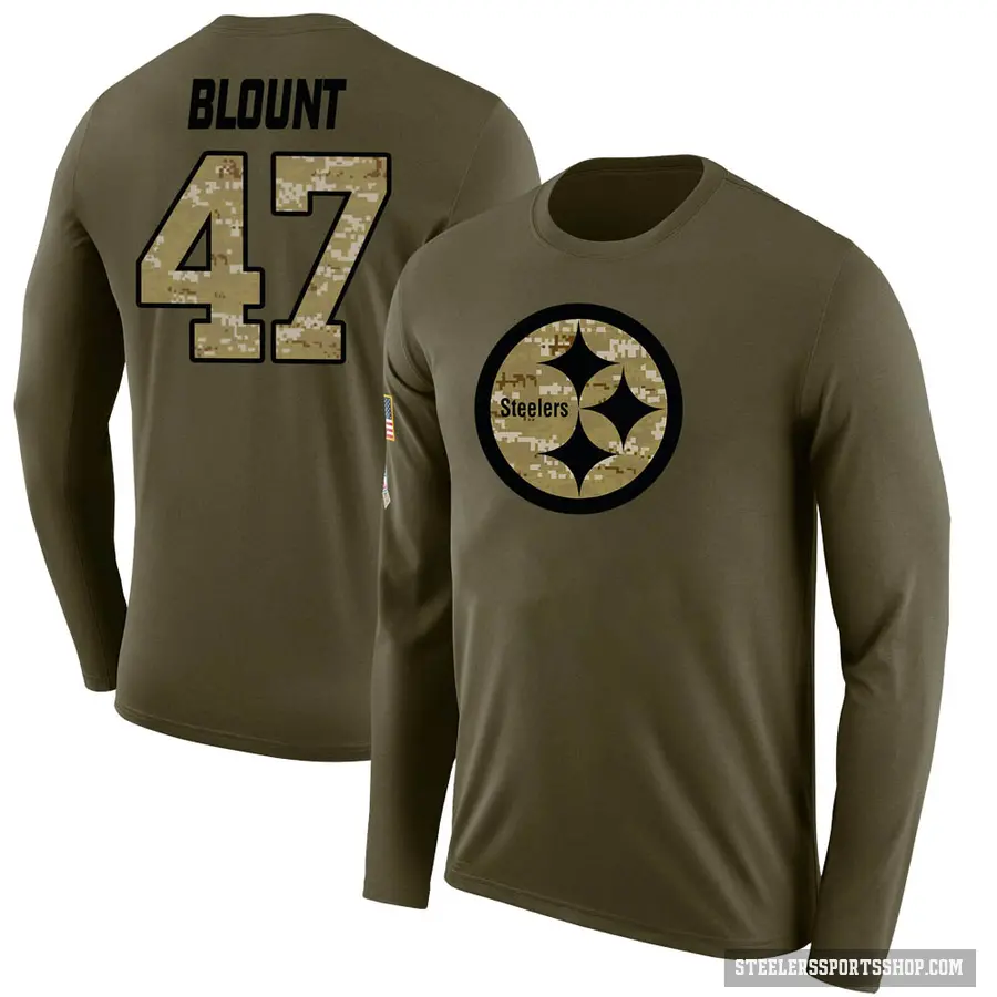 Men's ＃47 Mel Blount Pittsburgh Steelers Olive Salute to Service Sideline Long Sleeve T-Shirt