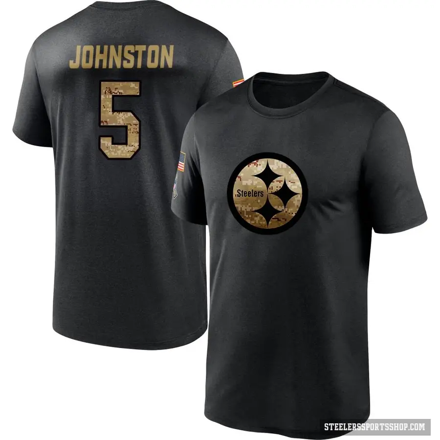 Men's ＃5 Cameron Johnston Pittsburgh Steelers Black 2020 Salute To Service Performance T-Shirt