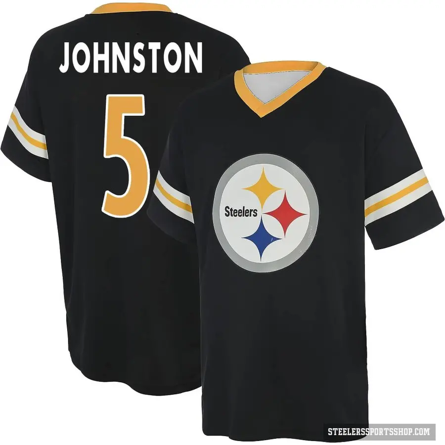 Men's ＃5 Cameron Johnston Pittsburgh Steelers Black Game Day V-Neck T-Shirt