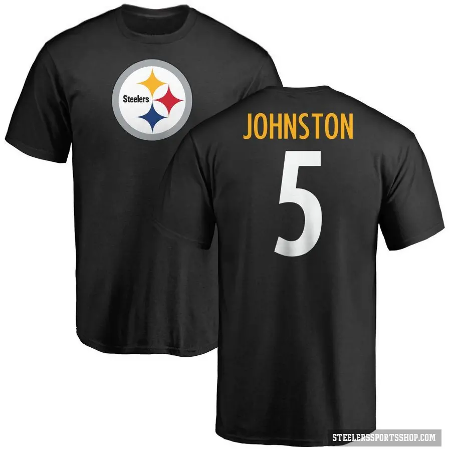 Men's ＃5 Cameron Johnston Pittsburgh Steelers Black Logo T-Shirt