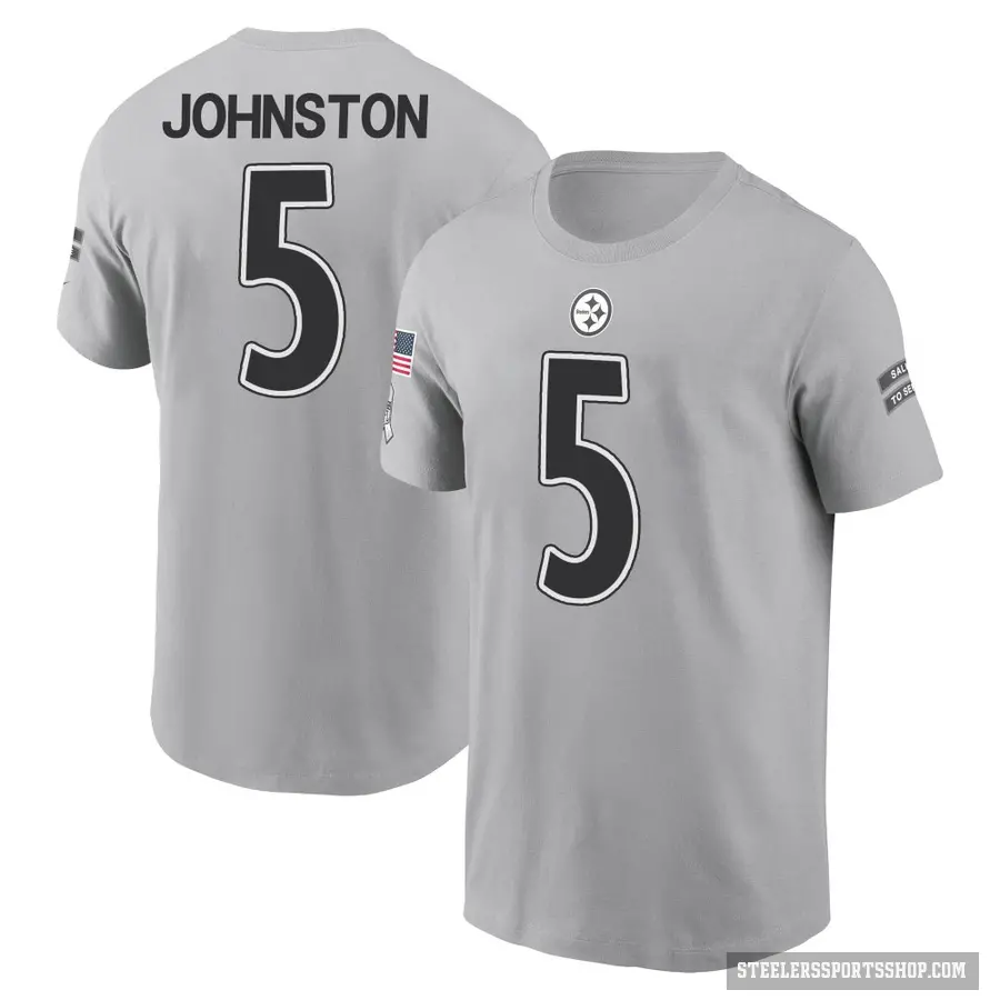 Men's ＃5 Cameron Johnston Pittsburgh Steelers Gray 2024 Salute to Service T-Shirt