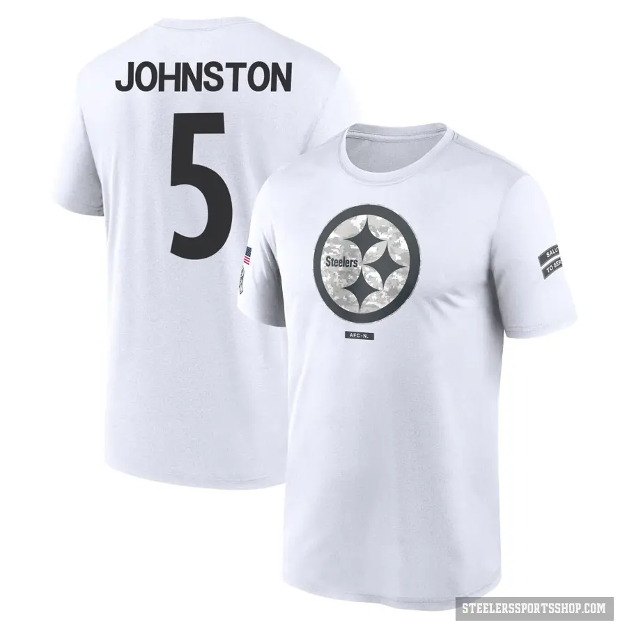 Men's ＃5 Cameron Johnston Pittsburgh Steelers White 2024 Salute to Service Performance T-Shirt