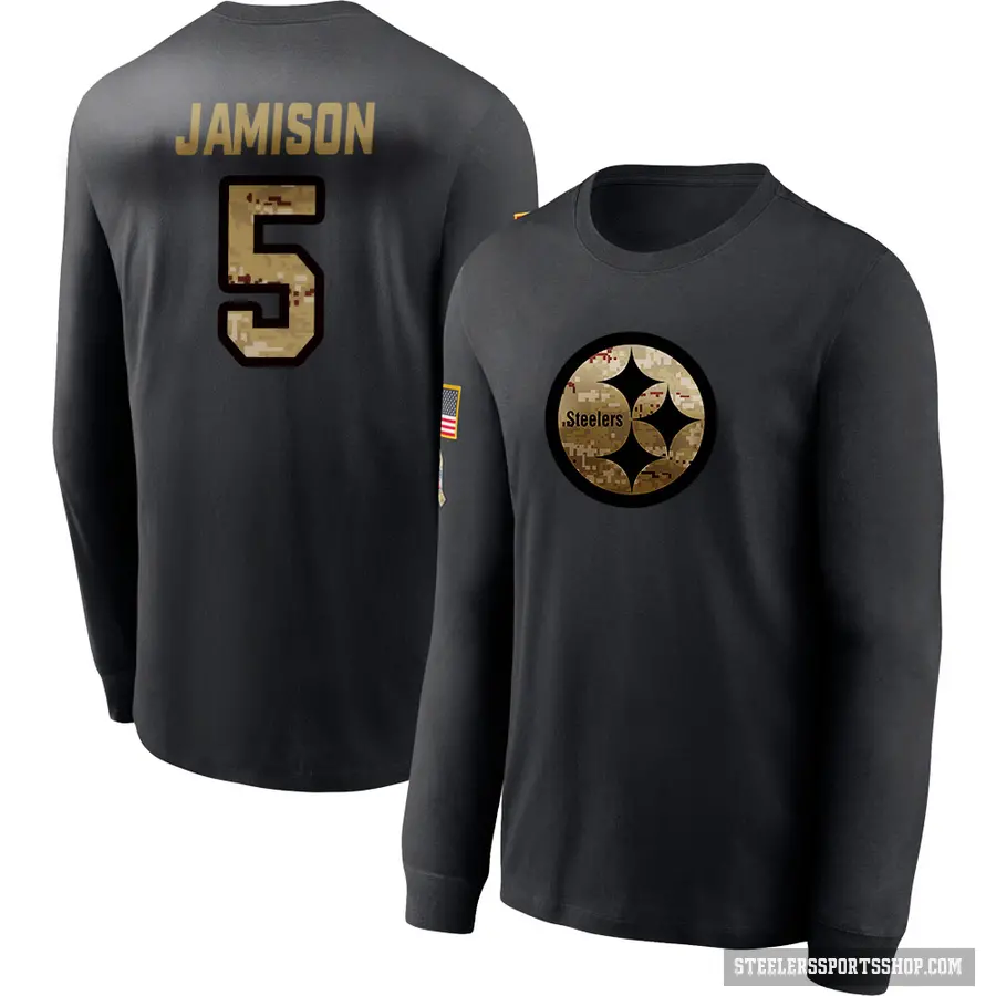 Men's ＃5 D'Shawn Jamison Pittsburgh Steelers Black 2020 Salute To Service Sideline Performance Long Sleeve T-Shirt