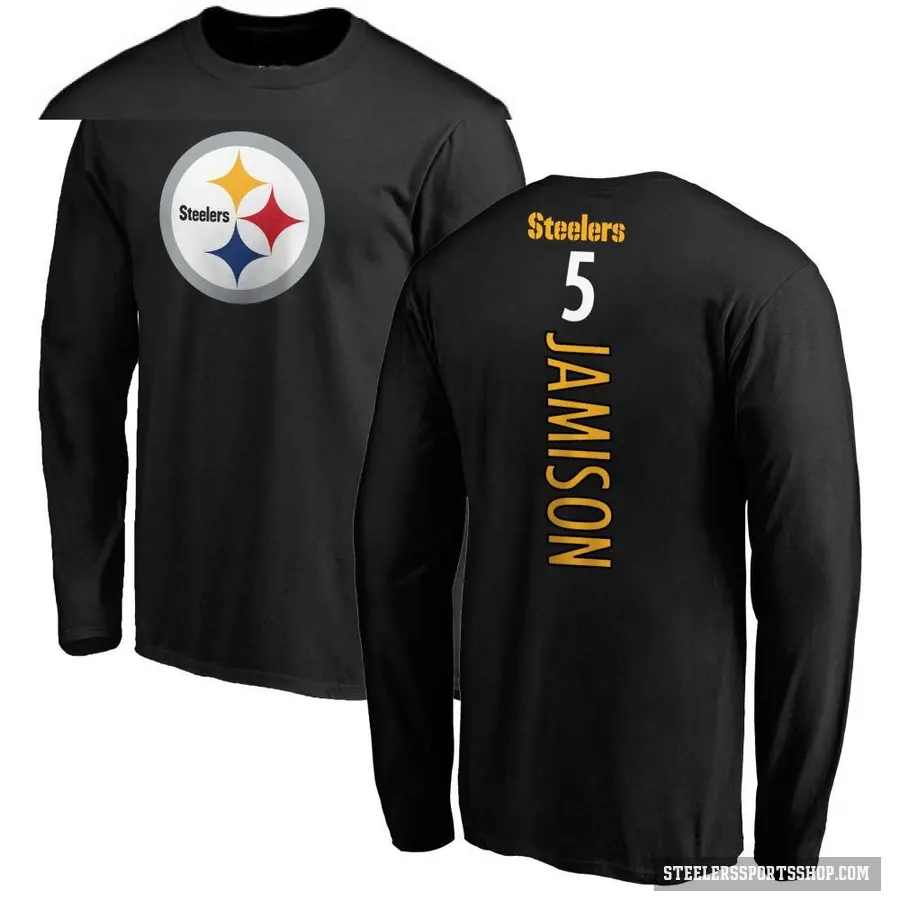 Men's ＃5 D'Shawn Jamison Pittsburgh Steelers Black Backer Long Sleeve T-Shirt