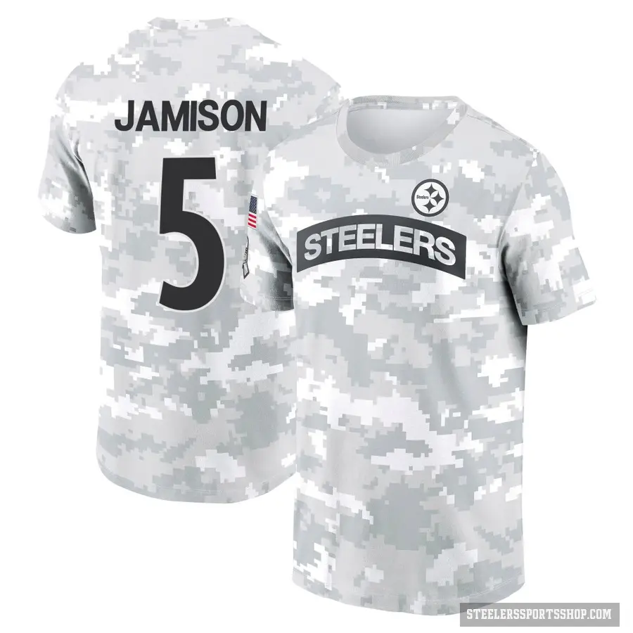 Men's ＃5 D'Shawn Jamison Pittsburgh Steelers Camo Arctic 2024 Salute to Service Performance T-Shirt