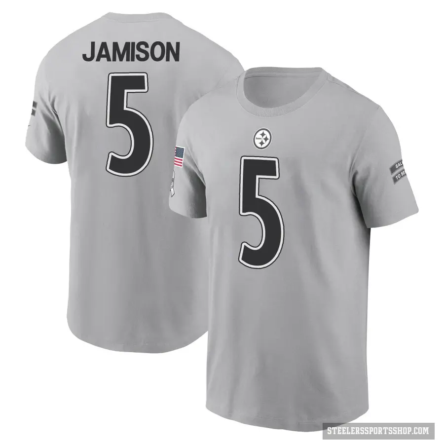 Men's ＃5 D'Shawn Jamison Pittsburgh Steelers Gray 2024 Salute to Service T-Shirt