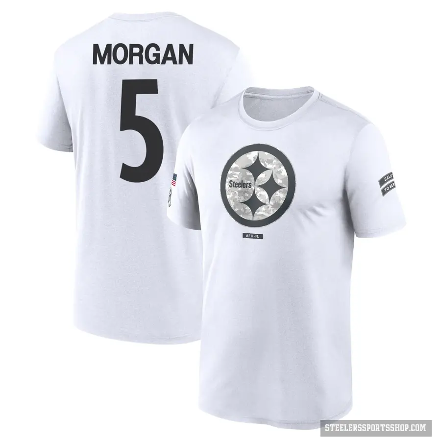 Men's ＃5 Tanner Morgan Pittsburgh Steelers White 2024 Salute to Service Performance T-Shirt