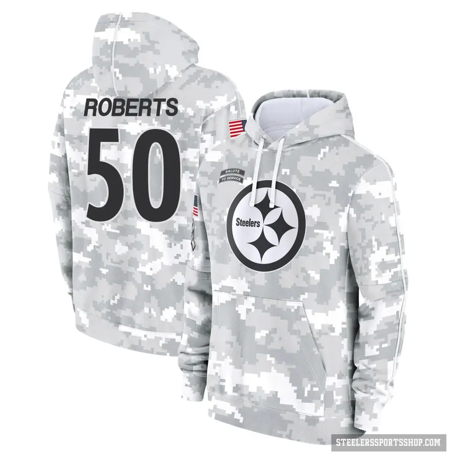 Men's ＃50 Elandon Roberts Pittsburgh Steelers Arctic Camo 2024 Salute to Service Club Fleece Pullover Hoodie