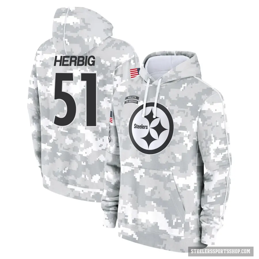 Men's ＃51 Nick Herbig Pittsburgh Steelers Arctic Camo 2024 Salute to Service Club Fleece Pullover Hoodie