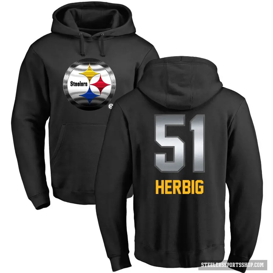 Men's ＃51 Nick Herbig Pittsburgh Steelers Black Midnight Mascot Pullover Hoodie