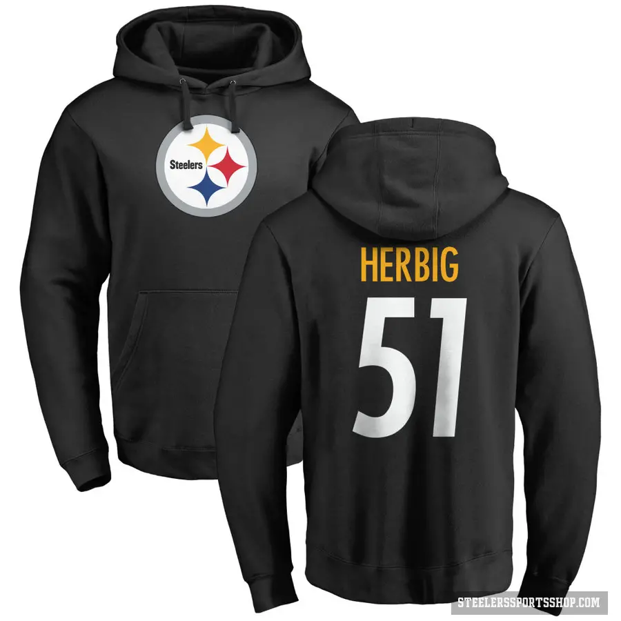 Men's ＃51 Nick Herbig Pittsburgh Steelers Black Pro Line Logo Pullover Hoodie