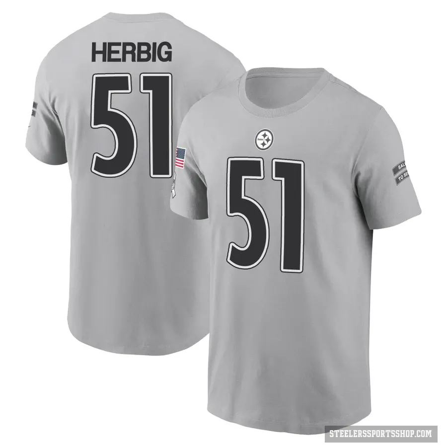 Men's ＃51 Nick Herbig Pittsburgh Steelers Gray 2024 Salute to Service T-Shirt