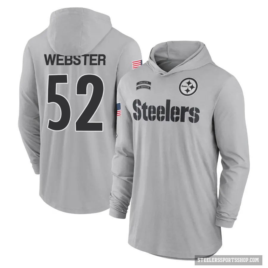 Men's ＃52 Mike Webster Pittsburgh Steelers Gray 2024 Salute to Service Lightweight Performance Long Sleeve Hooded T-Shirt