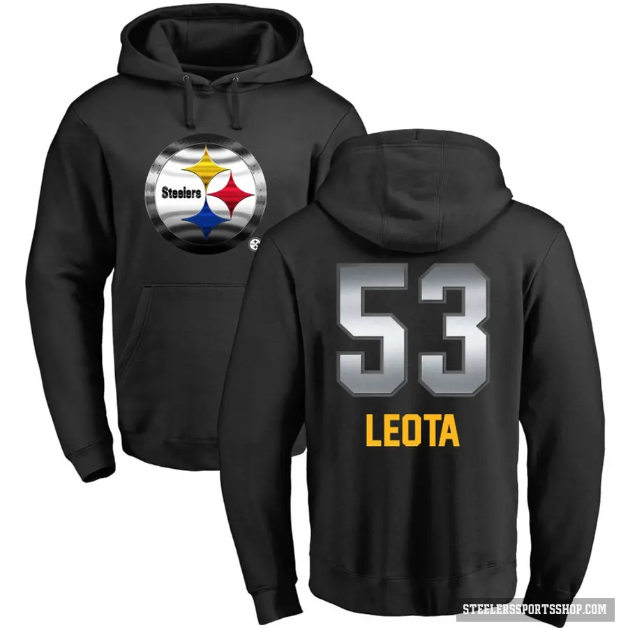 Men's ＃53 Eku Leota Pittsburgh Steelers Black Midnight Mascot Pullover Hoodie