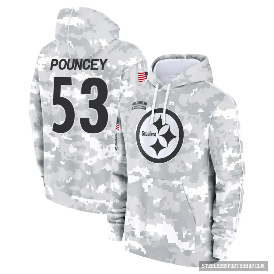 Men's ＃53 Maurkice Pouncey Pittsburgh Steelers Arctic Camo 2024 Salute to Service Club Fleece Pullover Hoodie