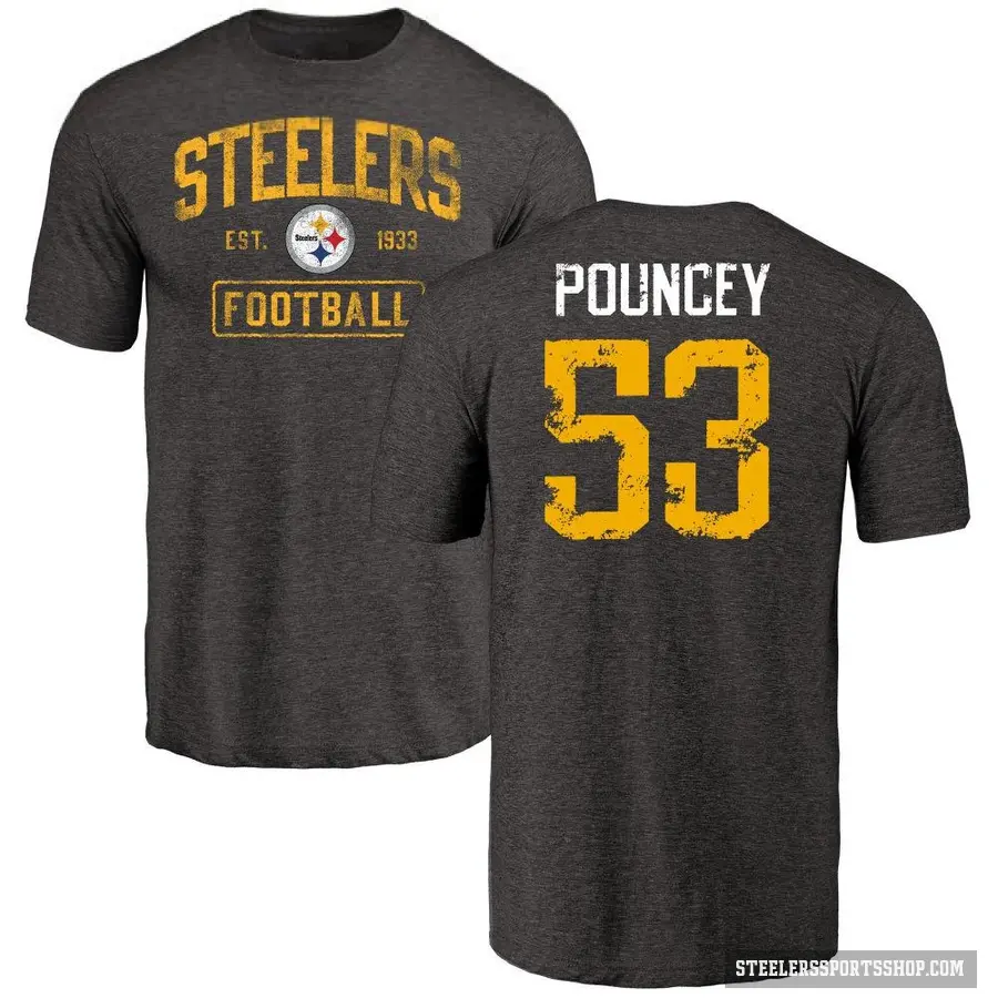 Men's ＃53 Maurkice Pouncey Pittsburgh Steelers Black Distressed T-Shirt