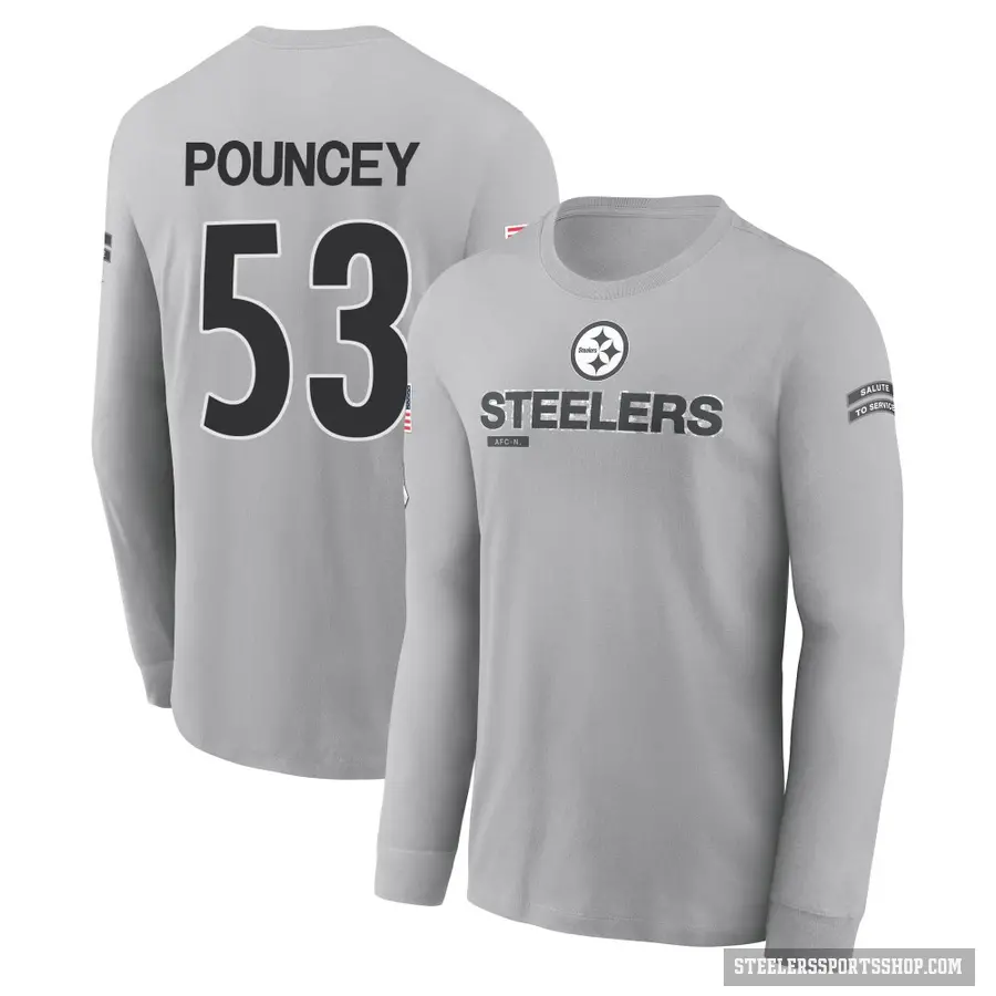 Men's ＃53 Maurkice Pouncey Pittsburgh Steelers Gray 2024 Salute to Service Long Sleeve T-Shirt