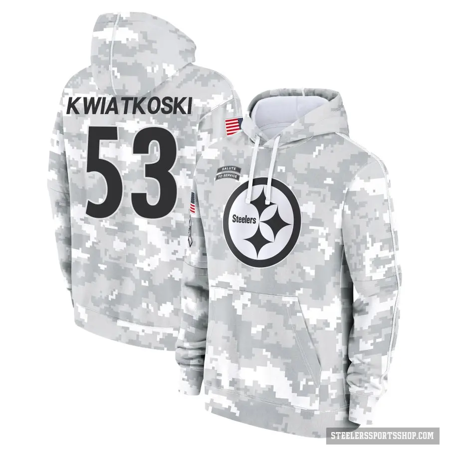 Men's ＃53 Nick Kwiatkoski Pittsburgh Steelers Arctic Camo 2024 Salute to Service Club Fleece Pullover Hoodie