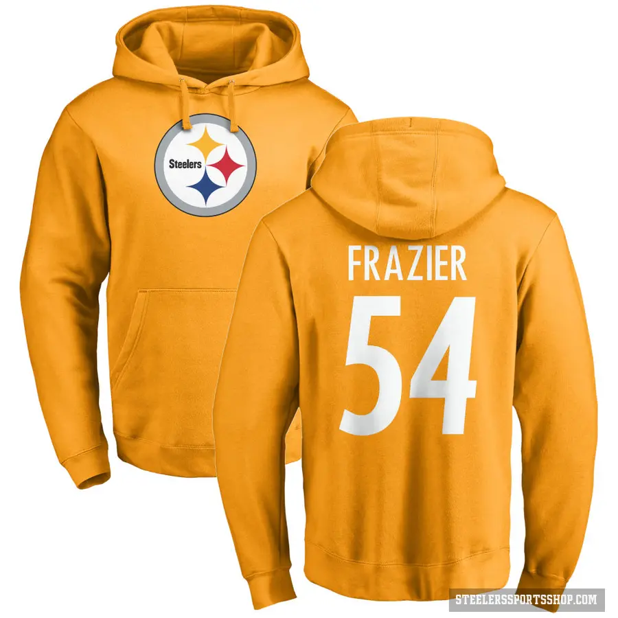 Men's ＃54 Zach Frazier Pittsburgh Steelers Gold Pro Line Name & Number Logo Pullover Hoodie