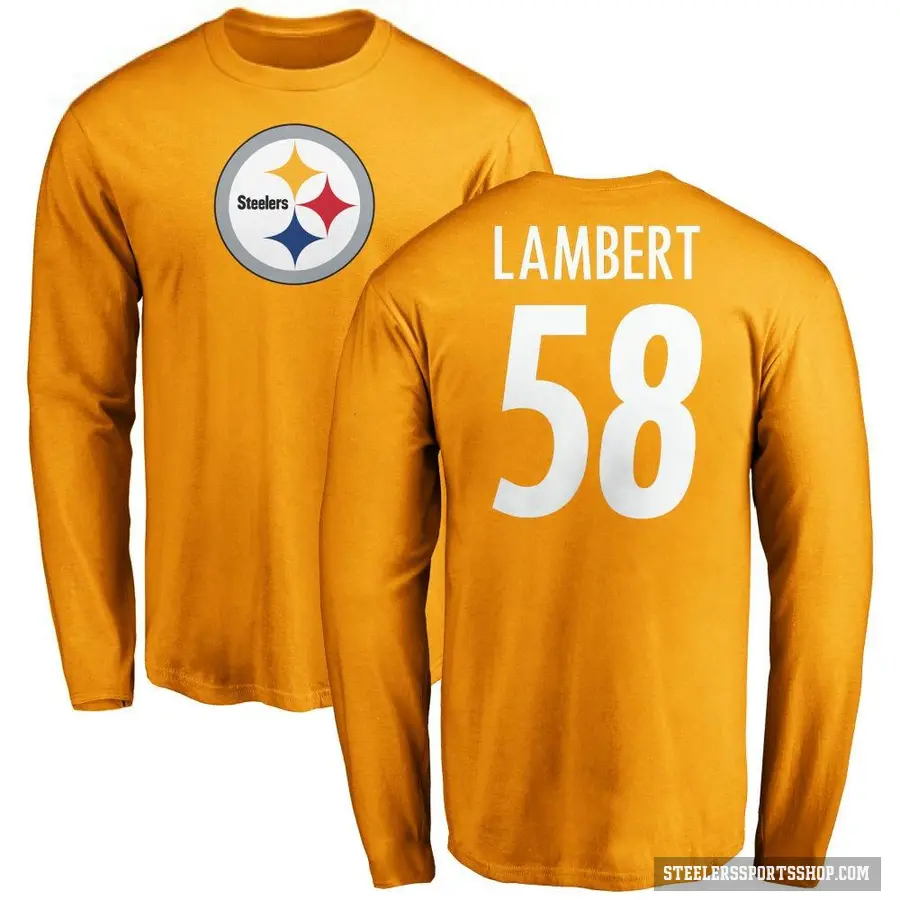 Men's ＃58 Jack Lambert Pittsburgh Steelers Gold Logo Long Sleeve T-Shirt