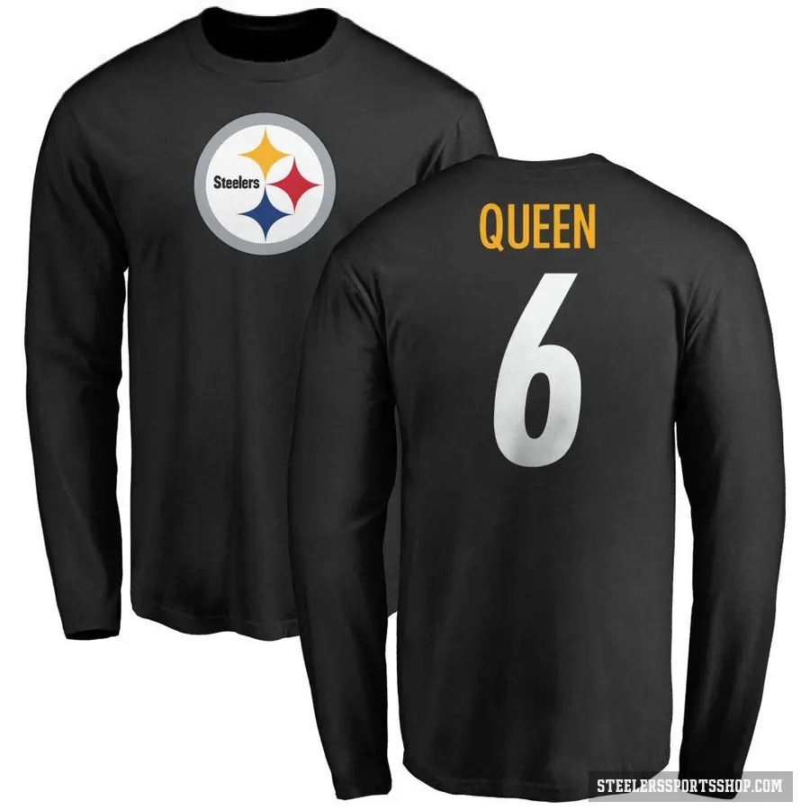 Men's ＃6 Patrick Queen Pittsburgh Steelers Black Logo Long Sleeve T-Shirt