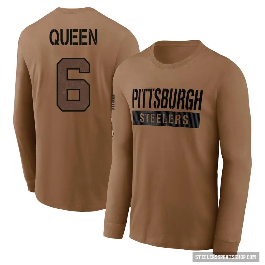 Men's ＃6 Patrick Queen Pittsburgh Steelers Brown 2023 Salute To Service Long Sleeve T-Shirt