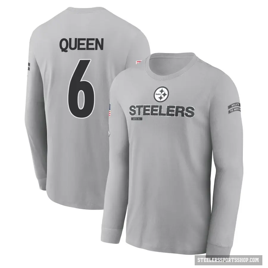 Men's ＃6 Patrick Queen Pittsburgh Steelers Gray 2024 Salute to Service Long Sleeve T-Shirt