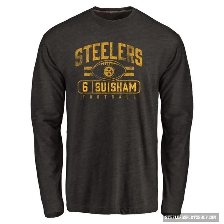 Men's ＃6 Shaun Suisham Pittsburgh Steelers Black Flanker Long Sleeve T-Shirt