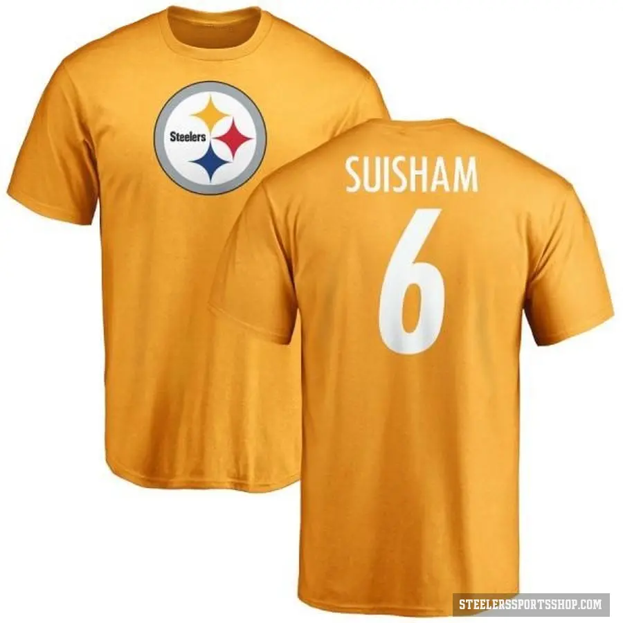 Men's ＃6 Shaun Suisham Pittsburgh Steelers Gold Logo T-Shirt