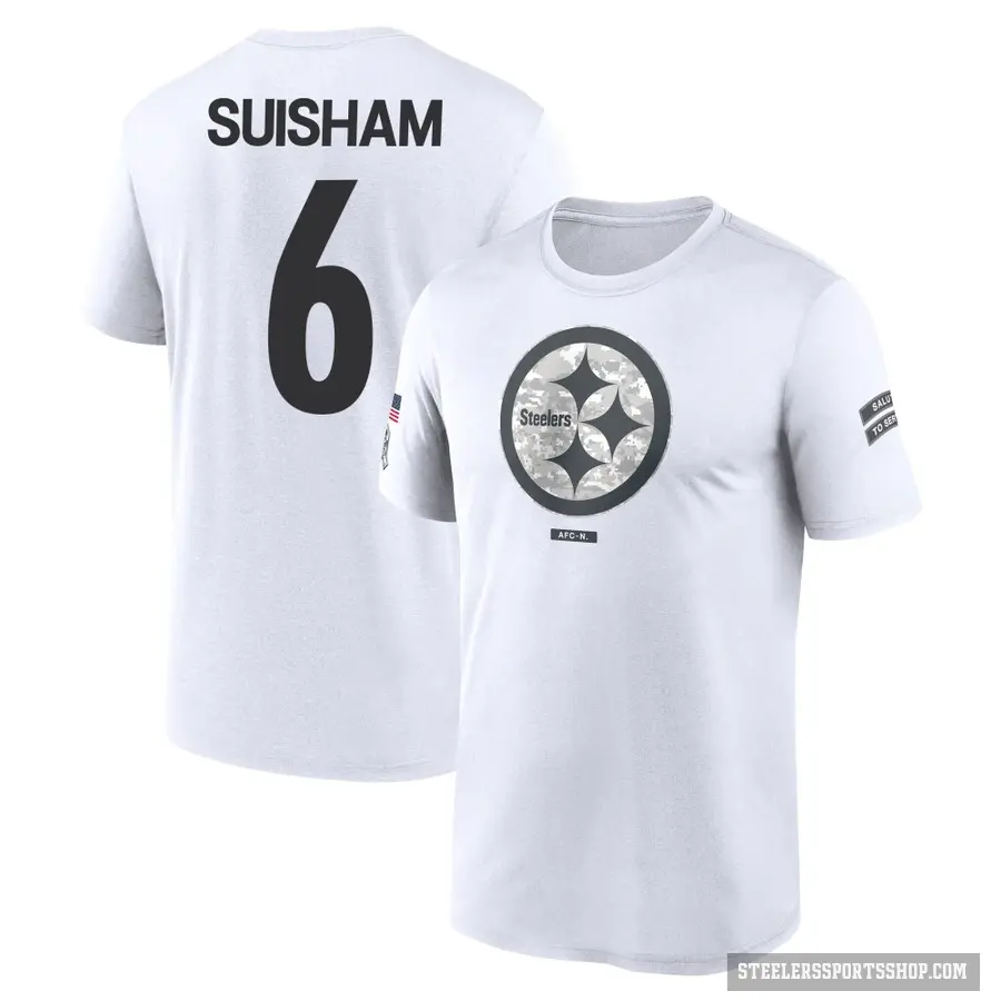 Men's ＃6 Shaun Suisham Pittsburgh Steelers White 2024 Salute to Service Performance T-Shirt