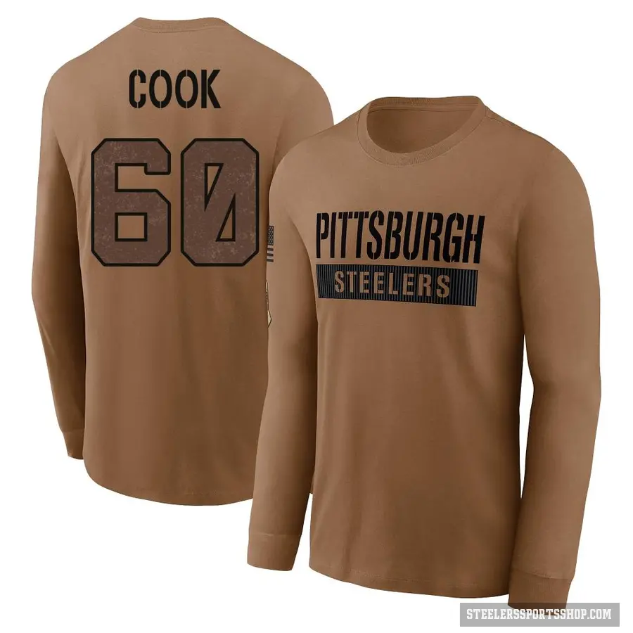 Men's ＃60 Dylan Cook Pittsburgh Steelers Brown 2023 Salute To Service Long Sleeve T-Shirt