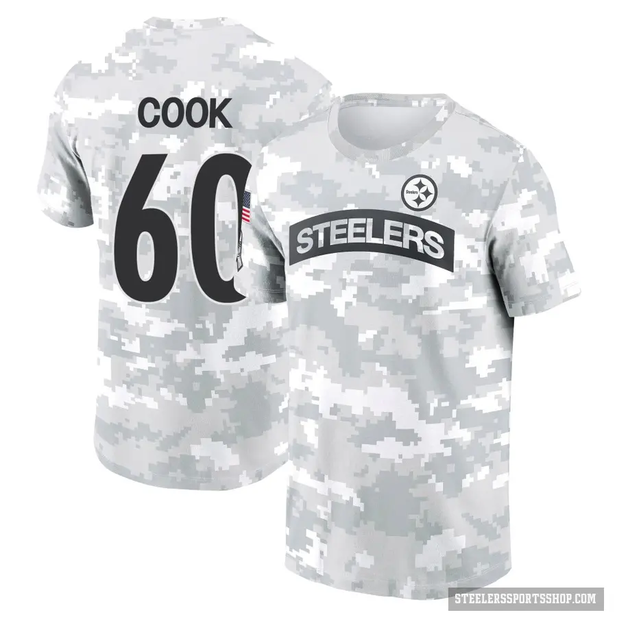 Men's ＃60 Dylan Cook Pittsburgh Steelers Camo Arctic 2024 Salute to Service Performance T-Shirt