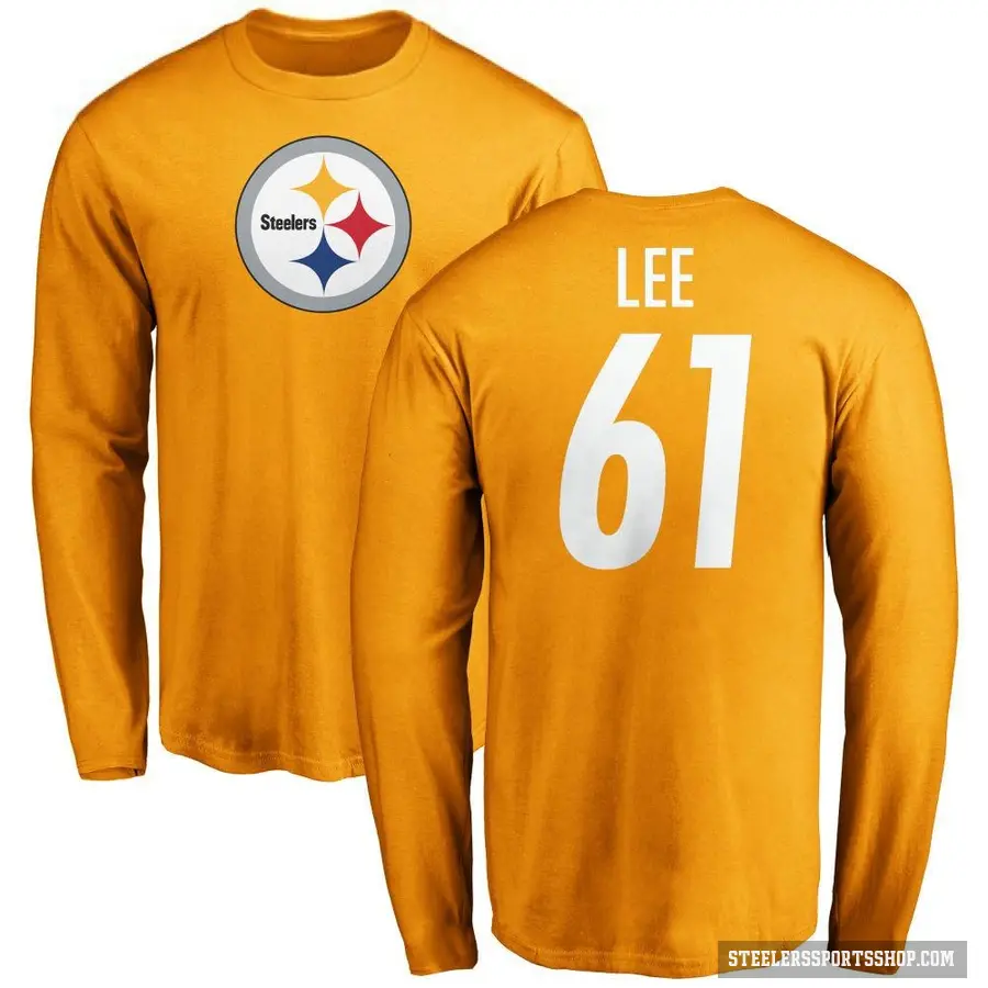 Men's ＃61 Logan Lee Pittsburgh Steelers Gold Logo Long Sleeve T-Shirt