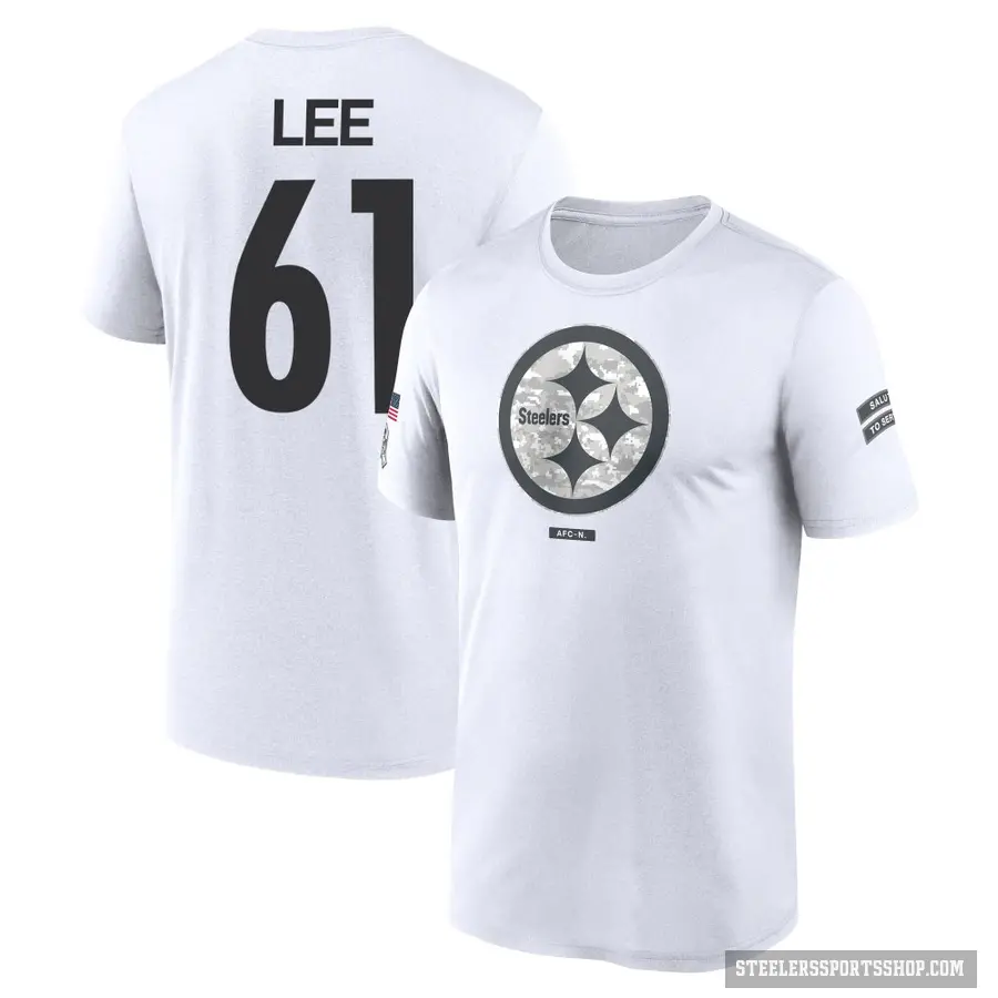 Men's ＃61 Logan Lee Pittsburgh Steelers White 2024 Salute to Service Performance T-Shirt