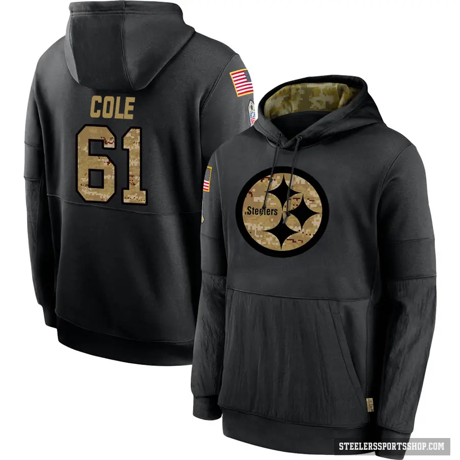 Men's ＃61 Mason Cole Pittsburgh Steelers Black 2020 Salute to Service Sideline Performance Pullover Hoodie