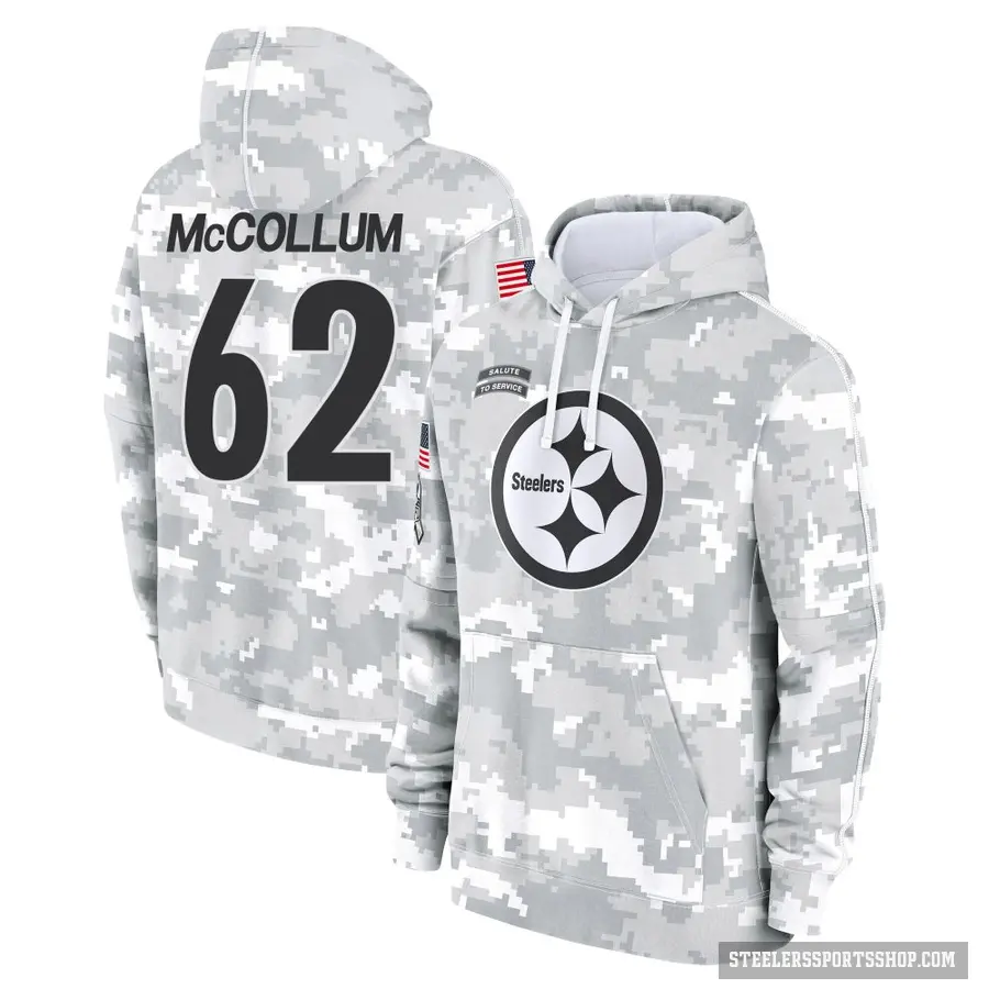 Men's ＃62 Ryan McCollum Pittsburgh Steelers Arctic Camo 2024 Salute to Service Club Fleece Pullover Hoodie