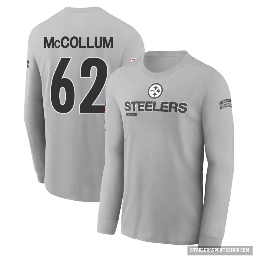 Men's ＃62 Ryan McCollum Pittsburgh Steelers Gray 2024 Salute to Service Long Sleeve T-Shirt