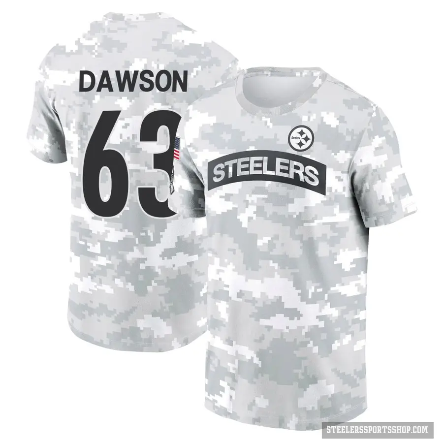 Men's ＃63 Dermontti Dawson Pittsburgh Steelers Camo Arctic 2024 Salute to Service Performance T-Shirt