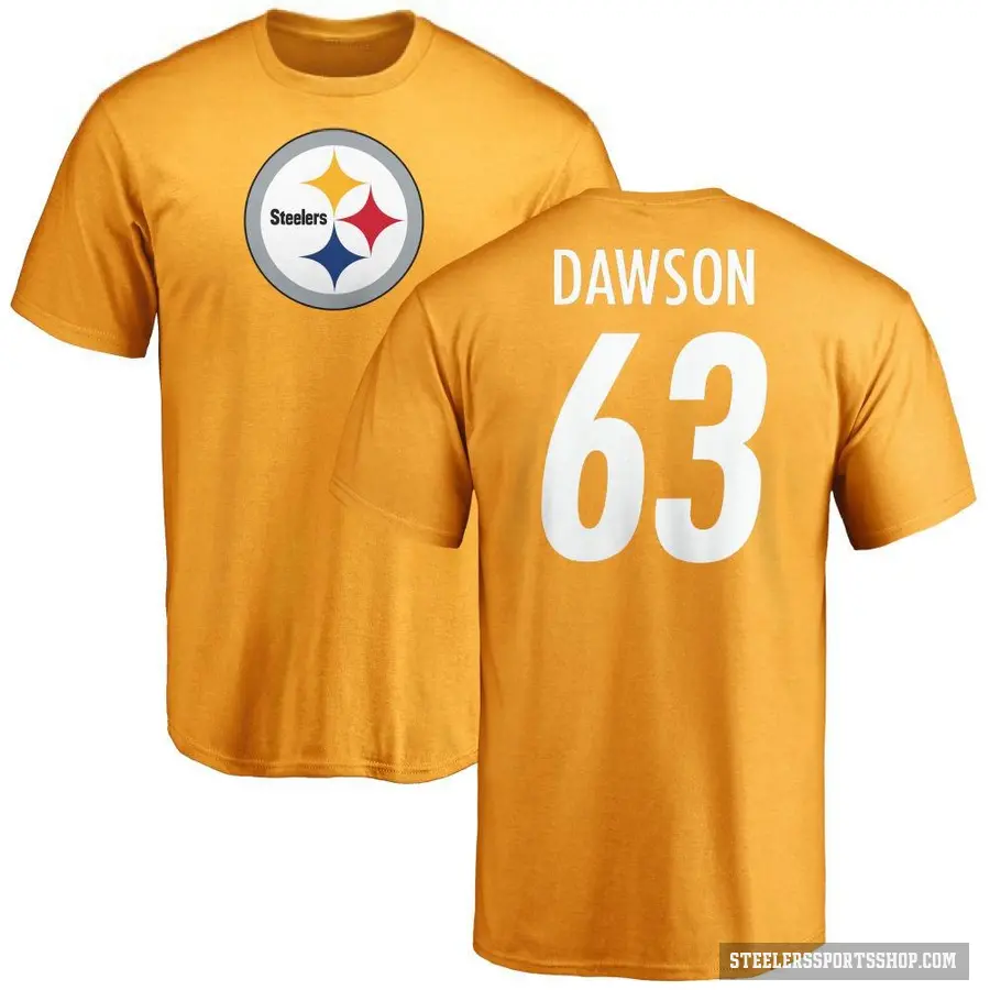 Men's ＃63 Dermontti Dawson Pittsburgh Steelers Gold Logo T-Shirt