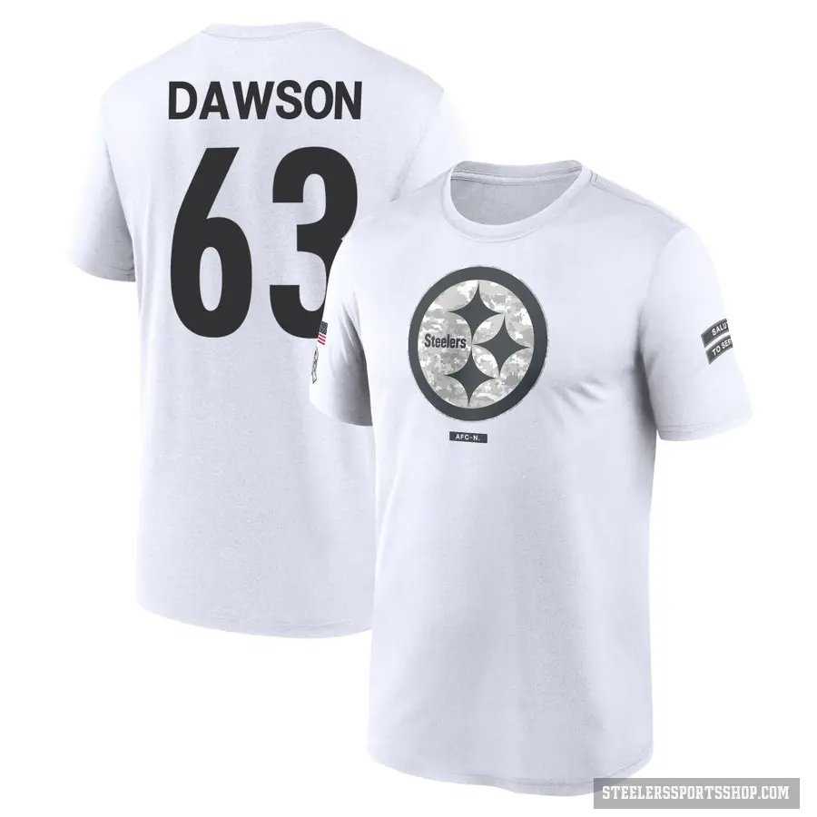 Men's ＃63 Dermontti Dawson Pittsburgh Steelers White 2024 Salute to Service Performance T-Shirt