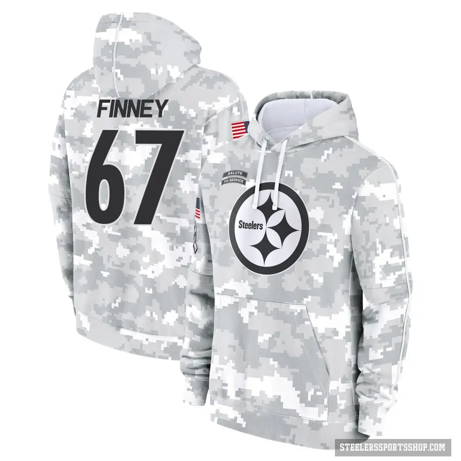 Men's ＃67 B.J. Finney Pittsburgh Steelers Arctic Camo 2024 Salute to Service Club Fleece Pullover Hoodie