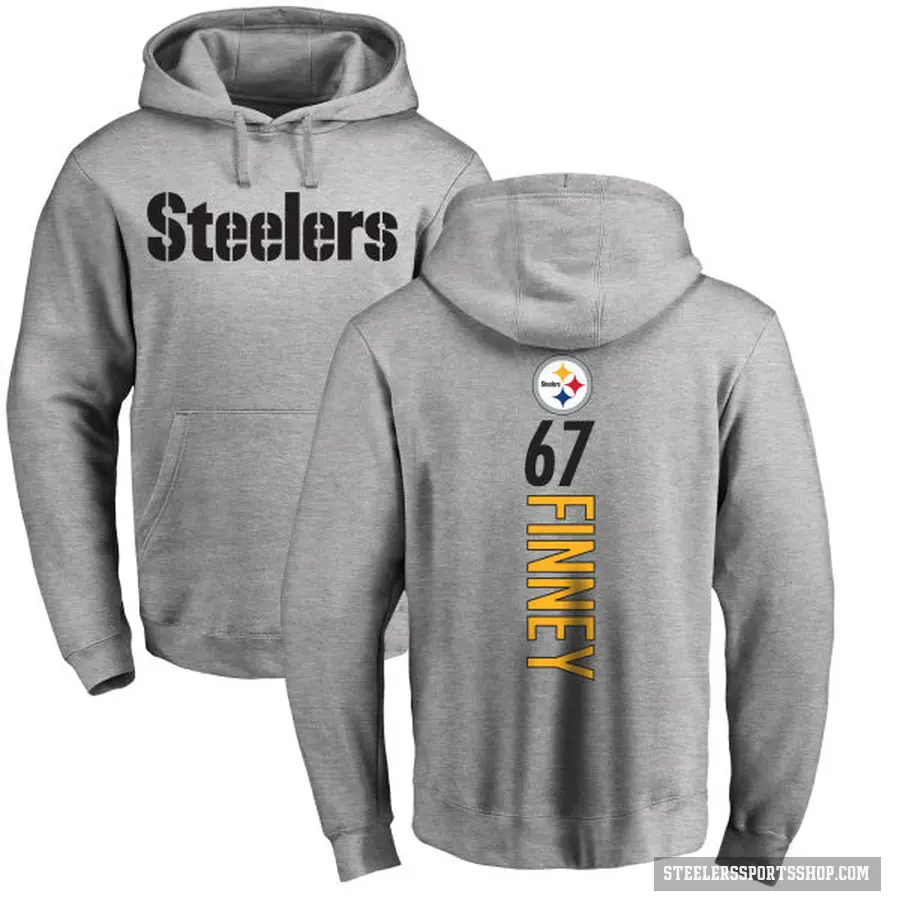 Men's ＃67 B.J. Finney Pittsburgh Steelers Pro Line Ash Backer Pullover Hoodie